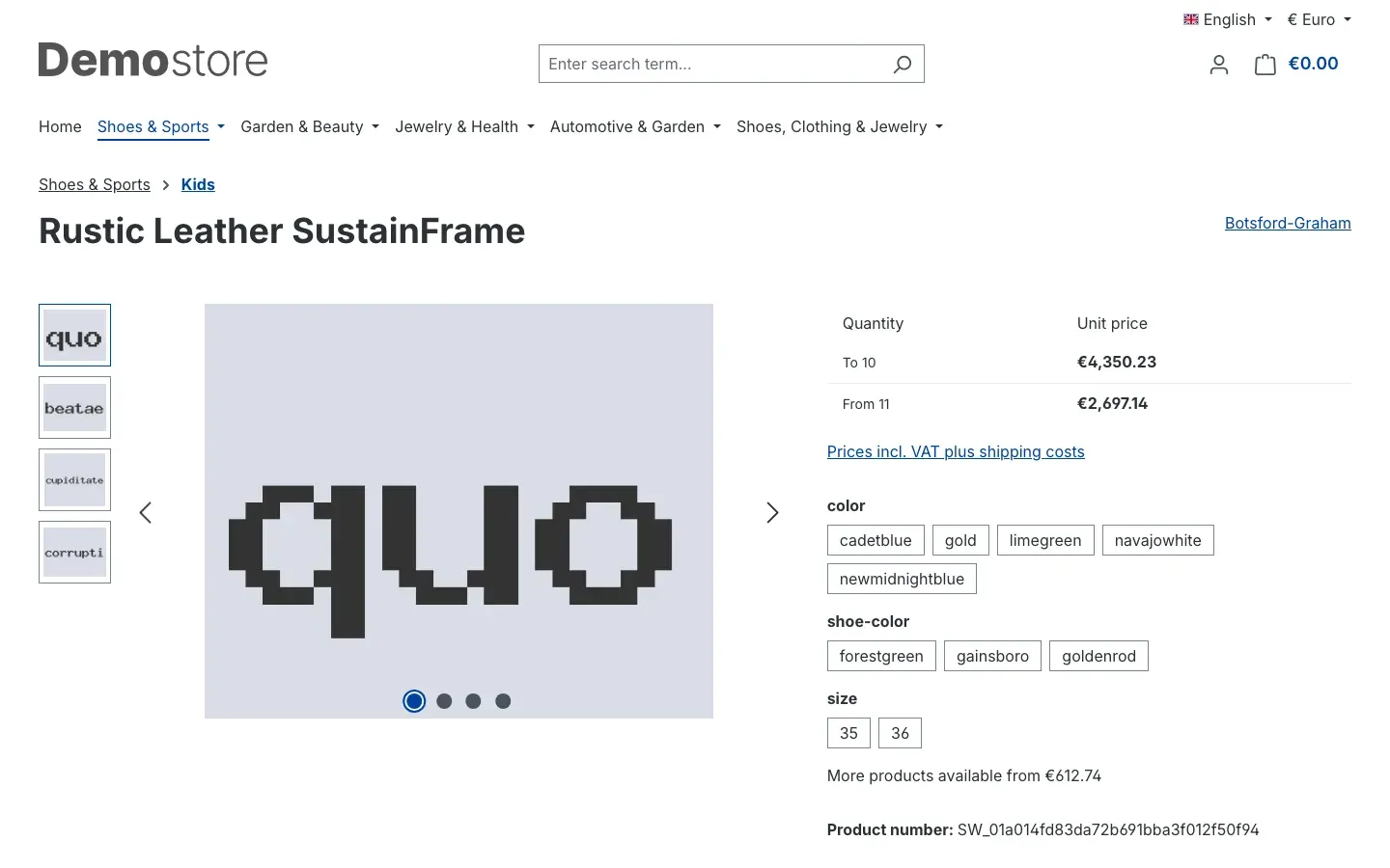 Main article product page with option rows in the buy box