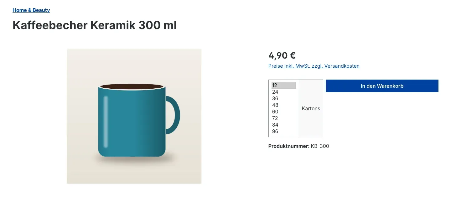 Mengenauswahl auf der Artikeldetailseite