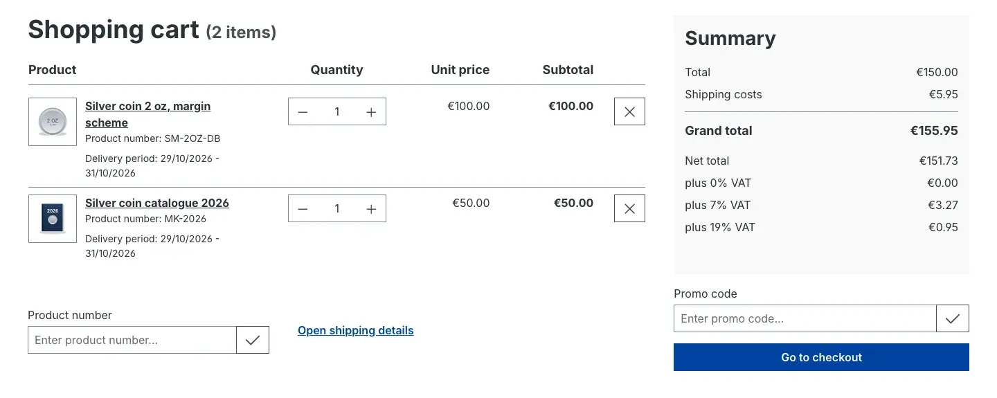 Cart with coin and catalogue