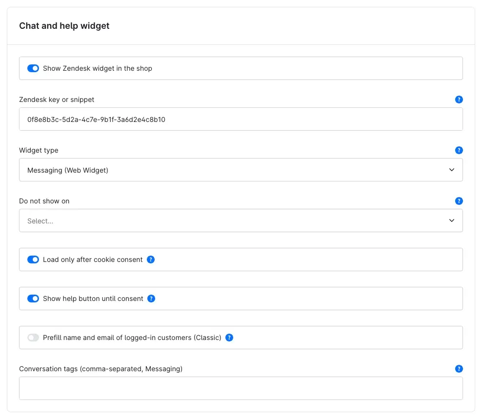 Chat and help widget card