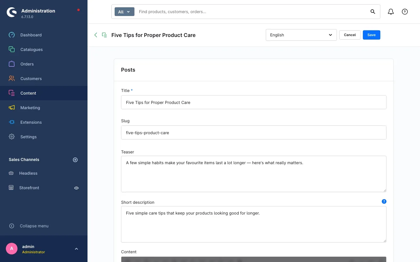 Editing a post — basic data