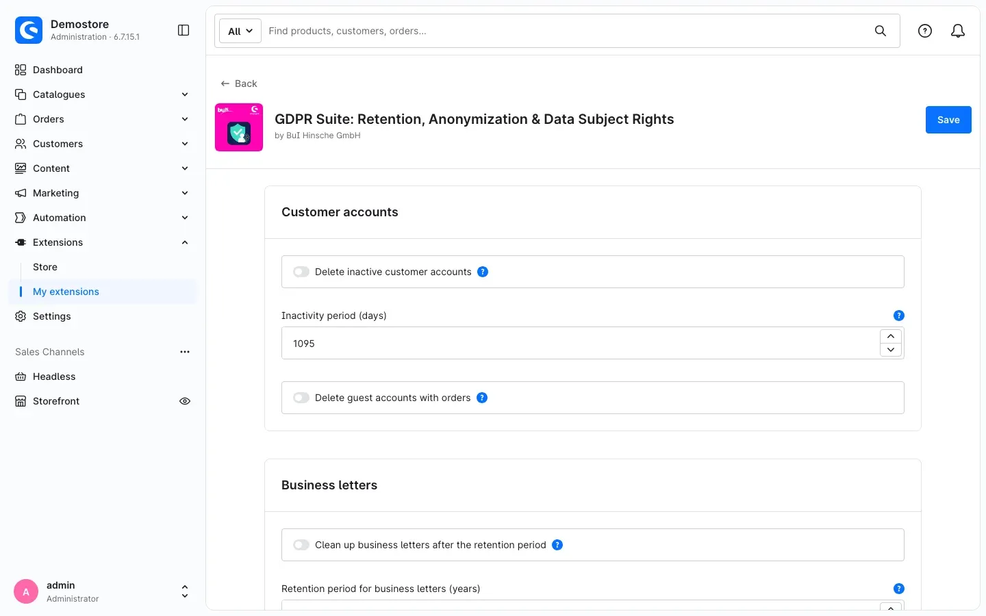 Customer accounts section