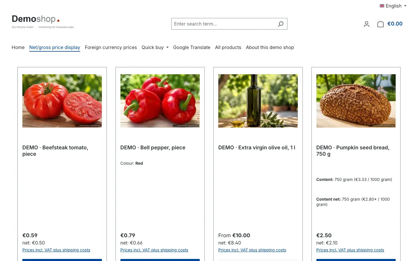 Category page with a net value below every price