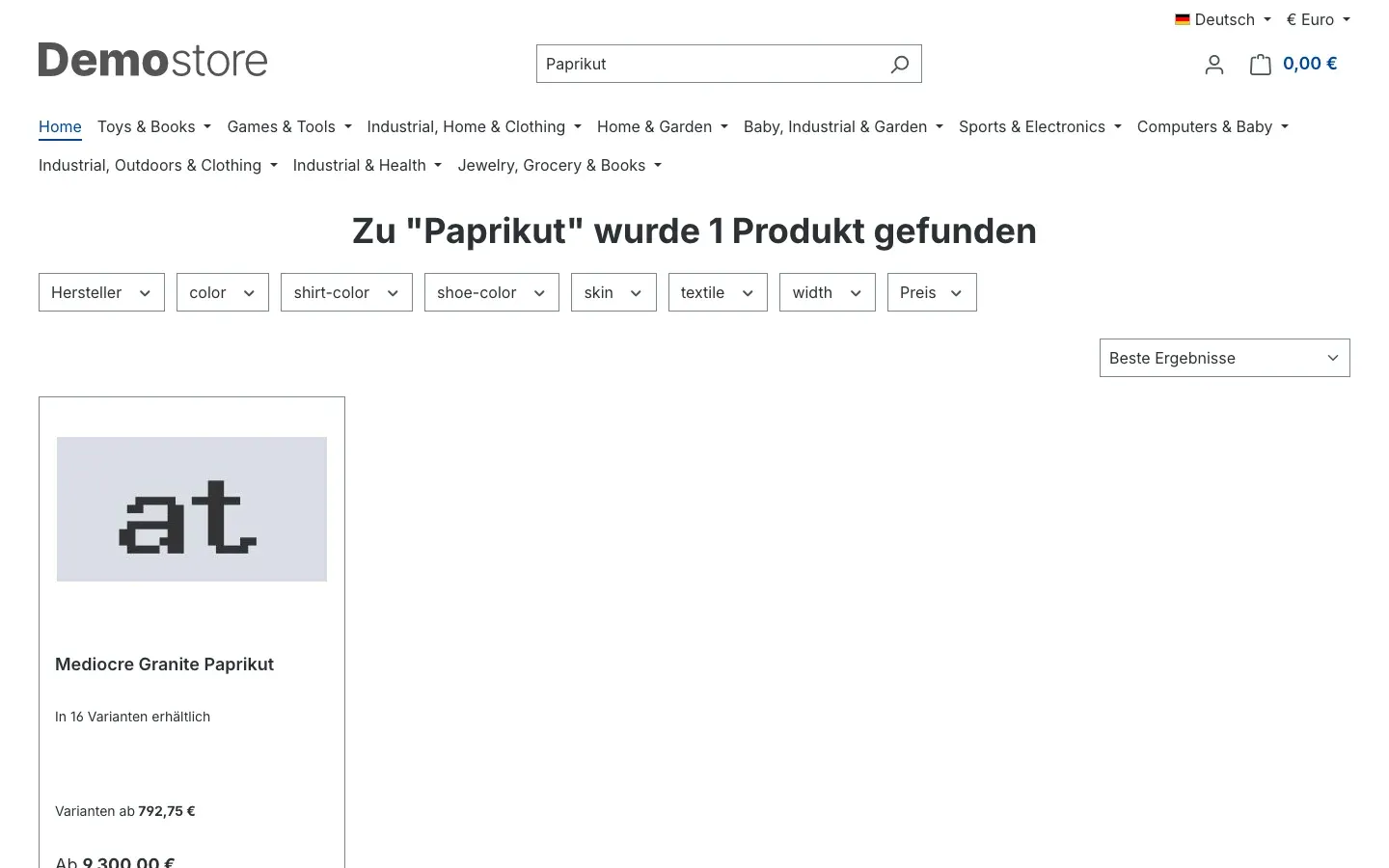 Zusammengefasste Suchergebnisseite
