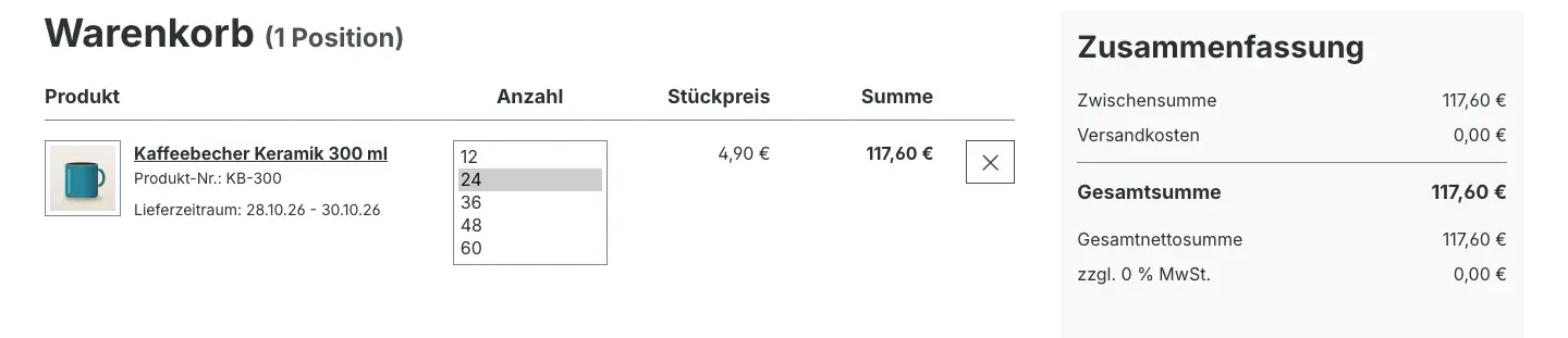 Mengenauswahl im Warenkorb