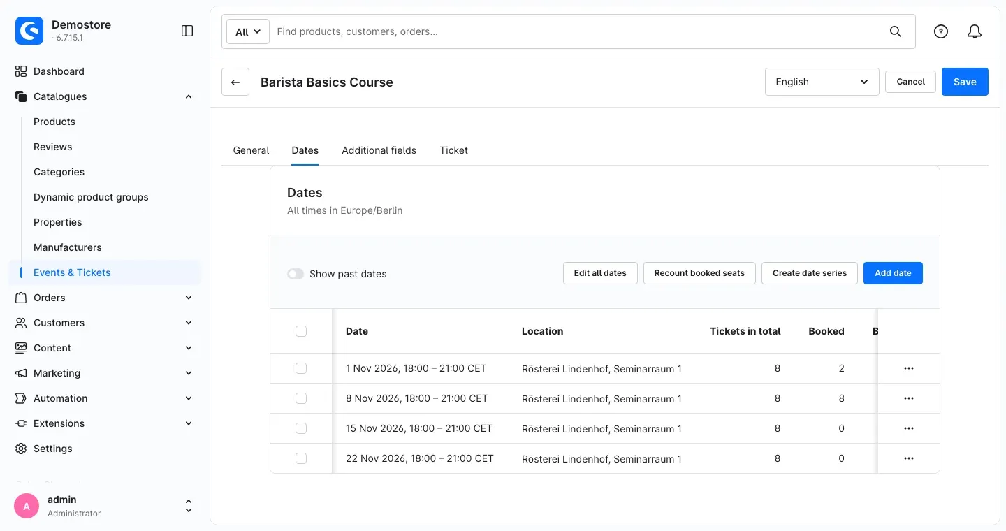 Dates tab
