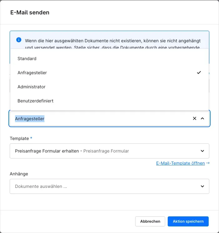 Flow Builder: Empfänger „Anfragesteller" in der Aktion E-Mail senden