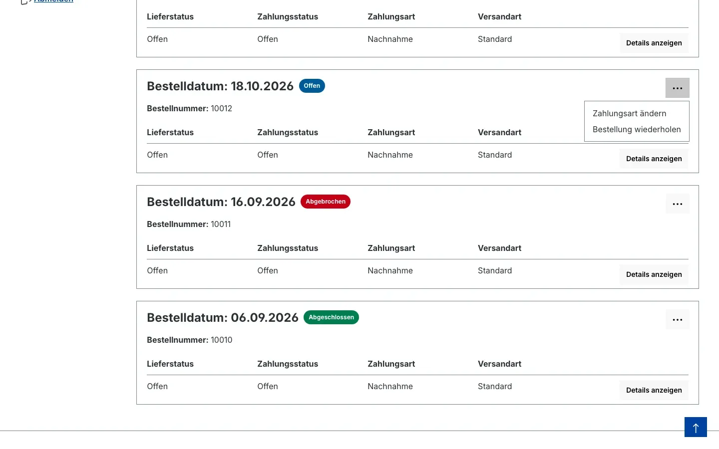 Offene Bestellung ohne Löschen-Eintrag