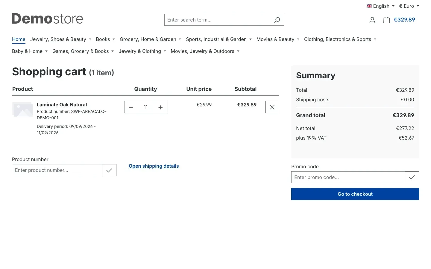 The shopping cart with the calculated quantity