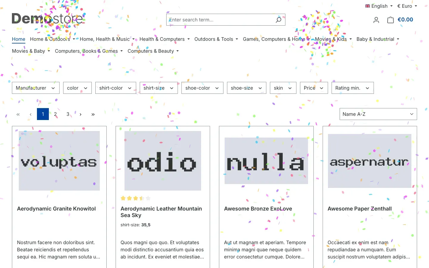 Home page with fireworks at the top left and right