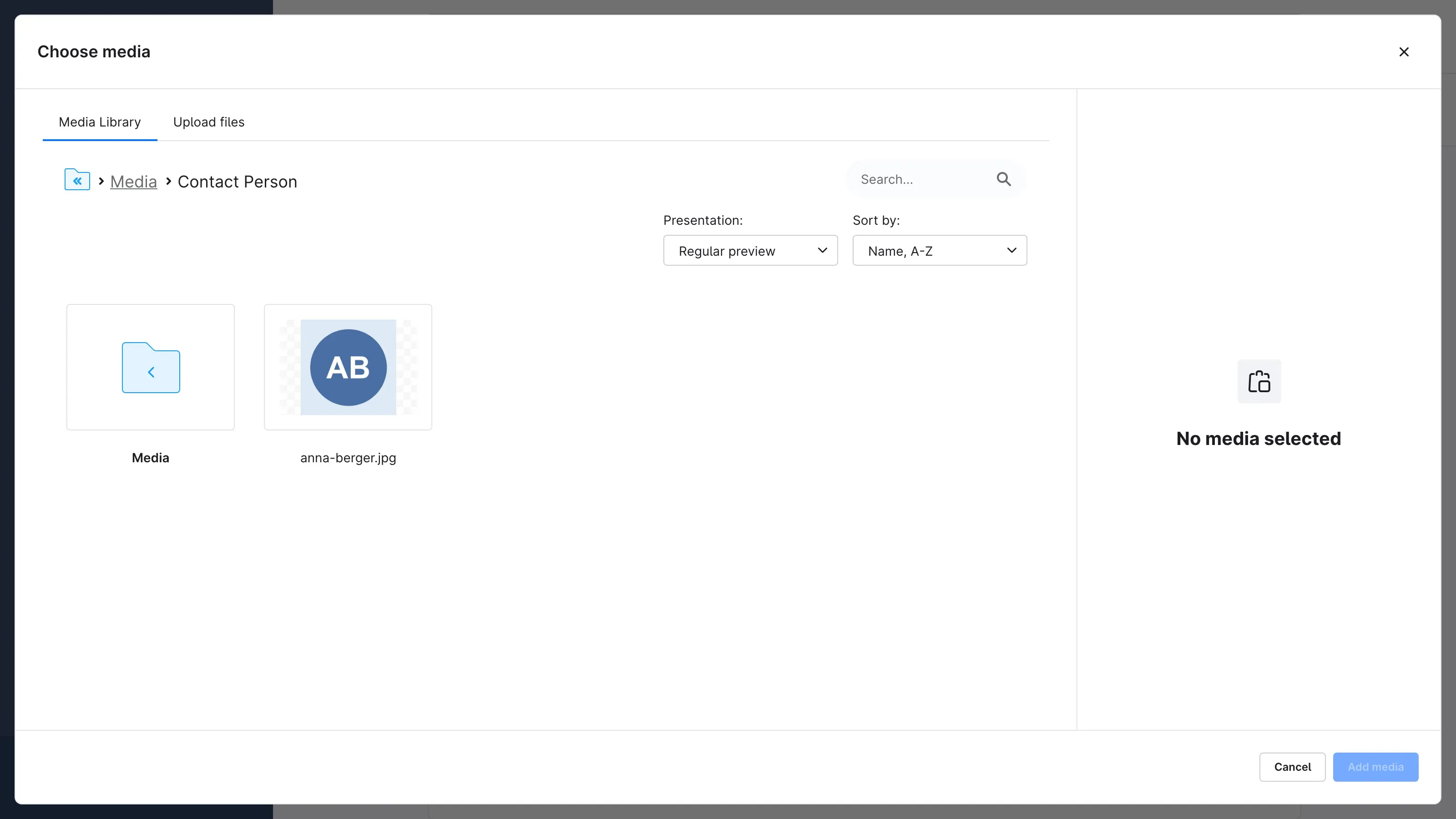 The "Choose media" dialog