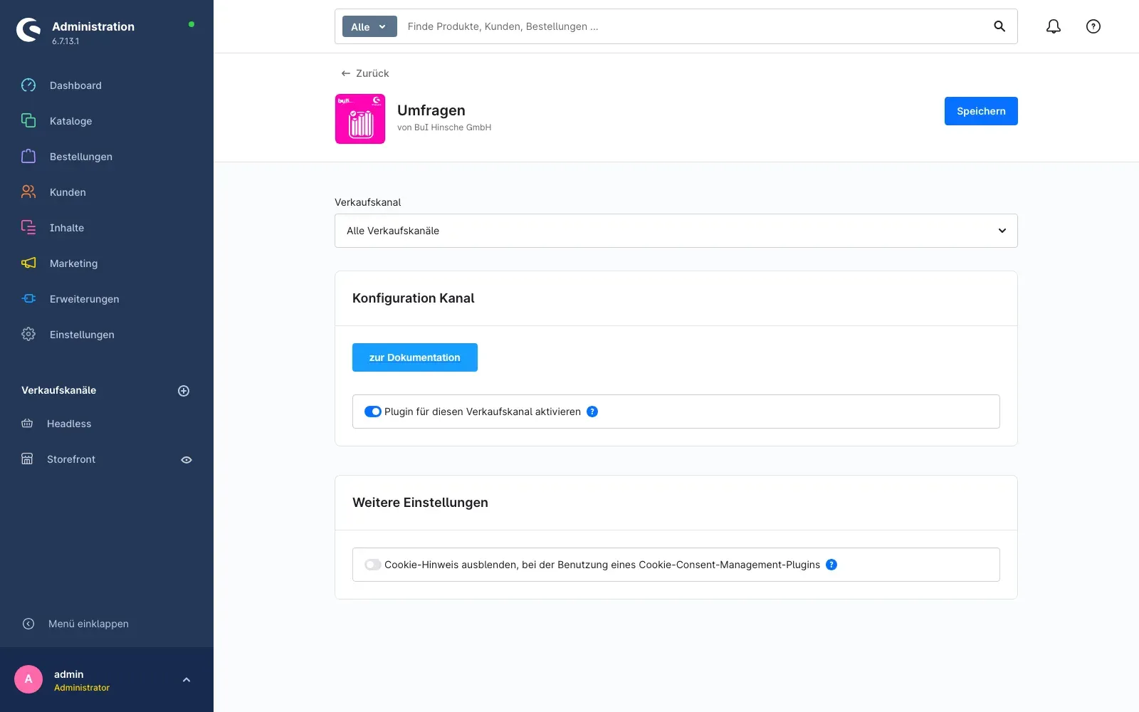 Konfigurationsseite des Plugins