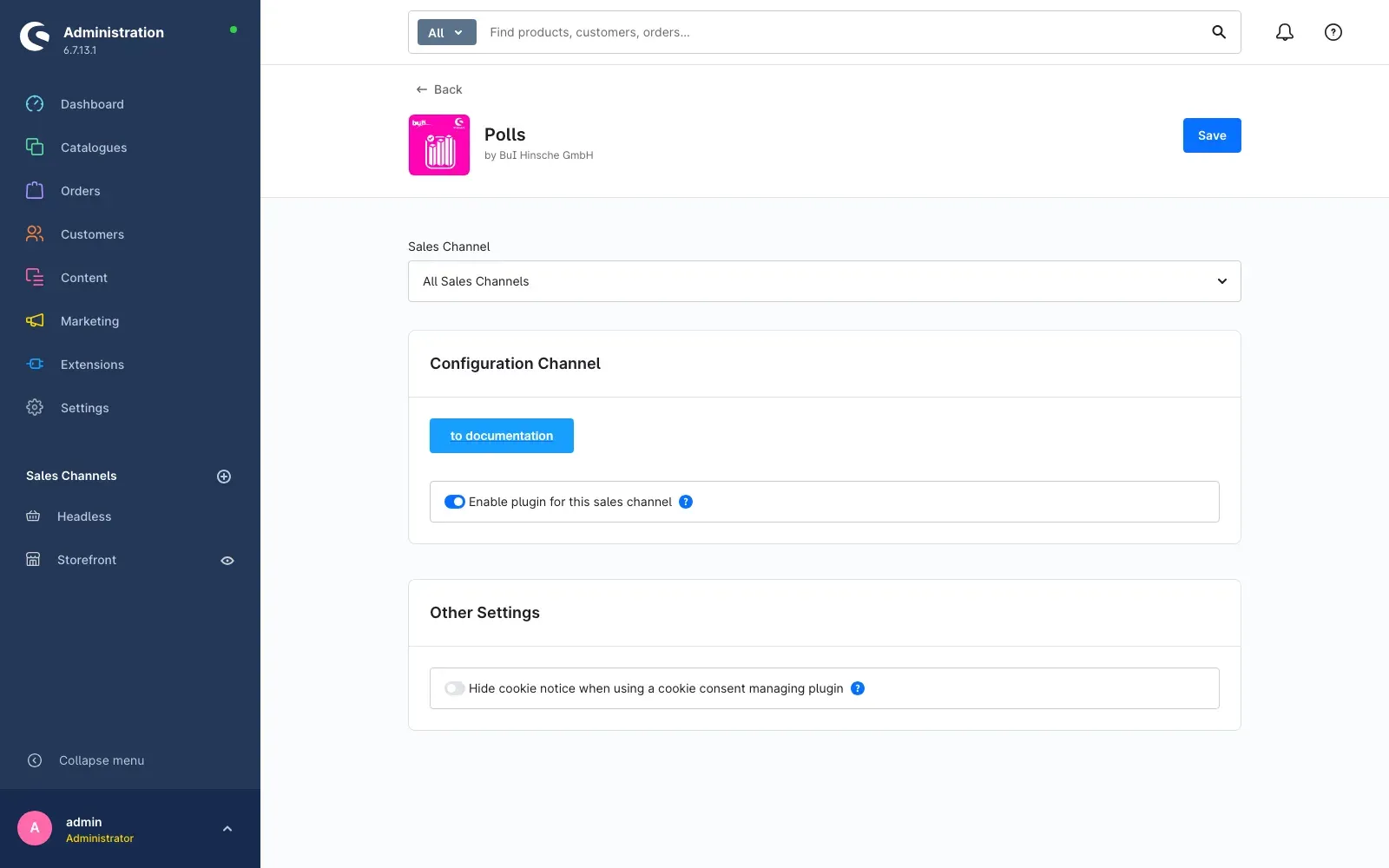 Plugin configuration page