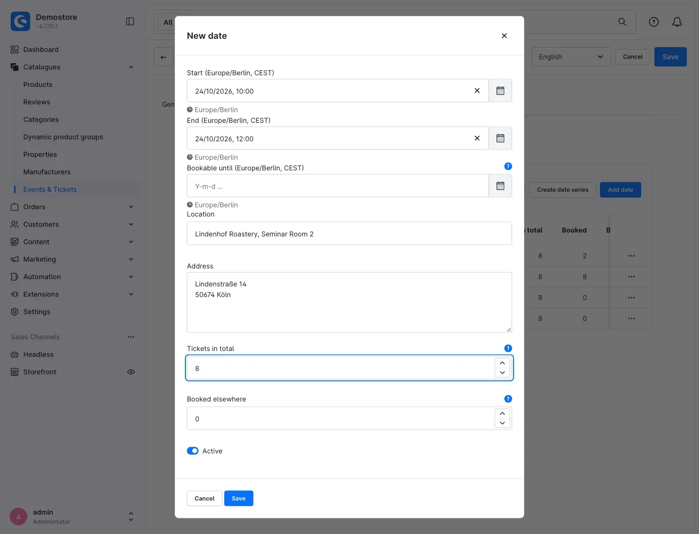 Create date series dialog with an address for all dates