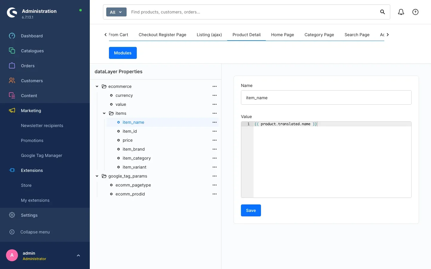 The properties tree with the editor open