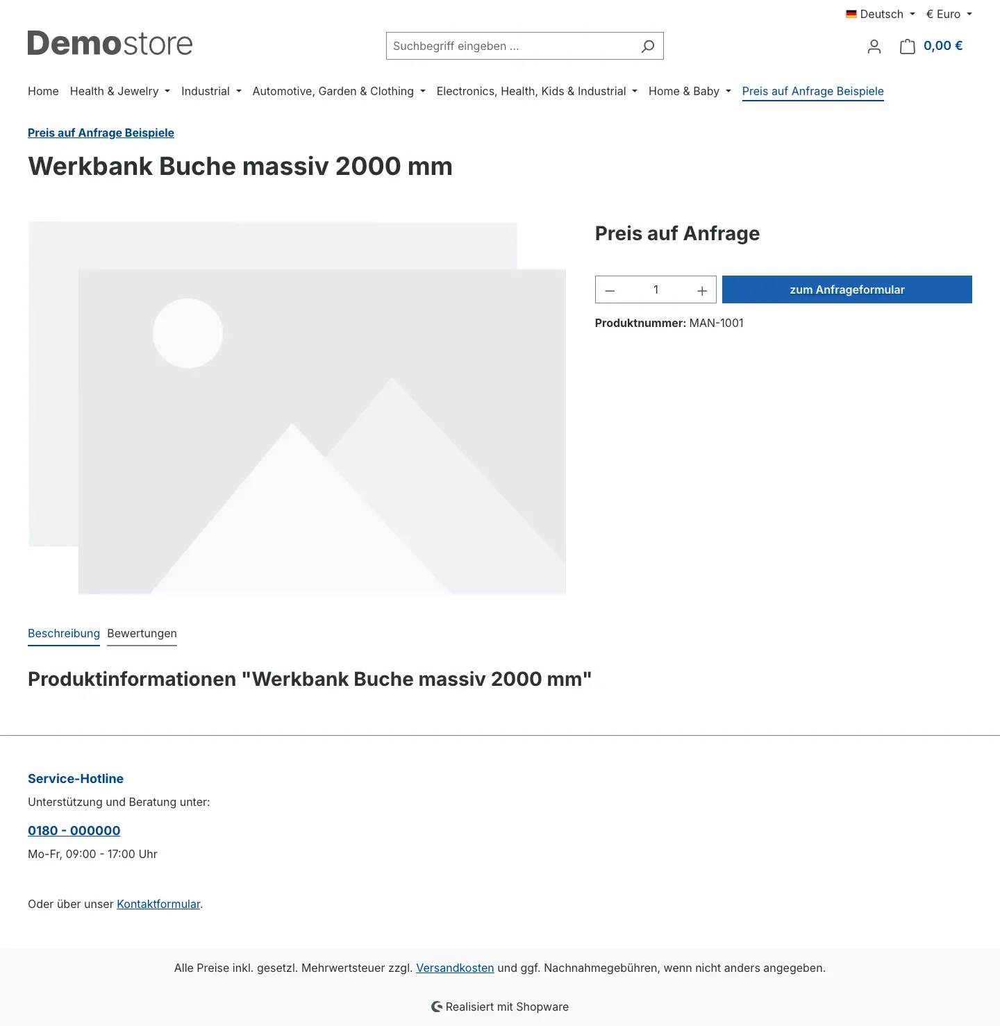Produktseite mit Status aktiviert