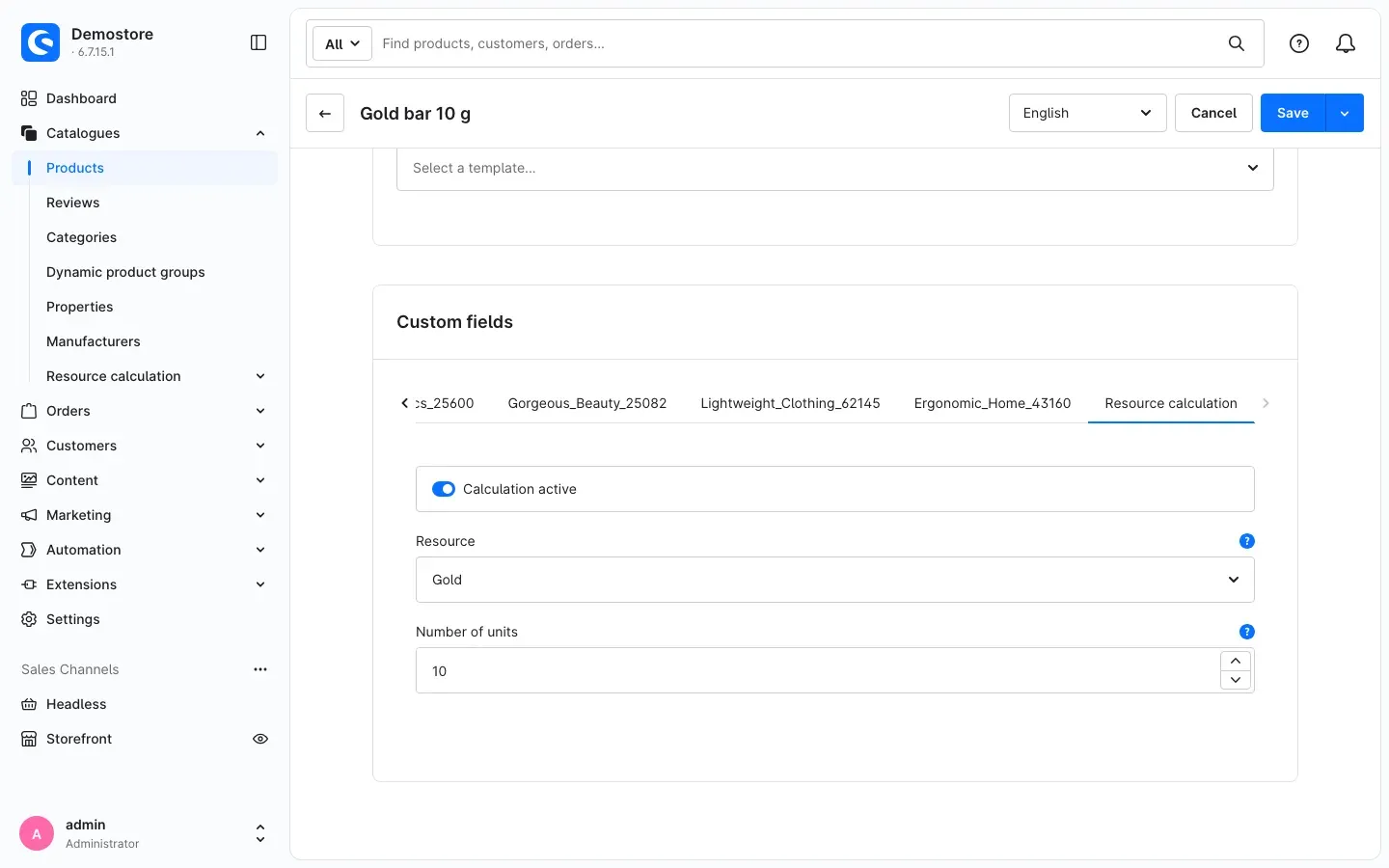 Custom fields on the product