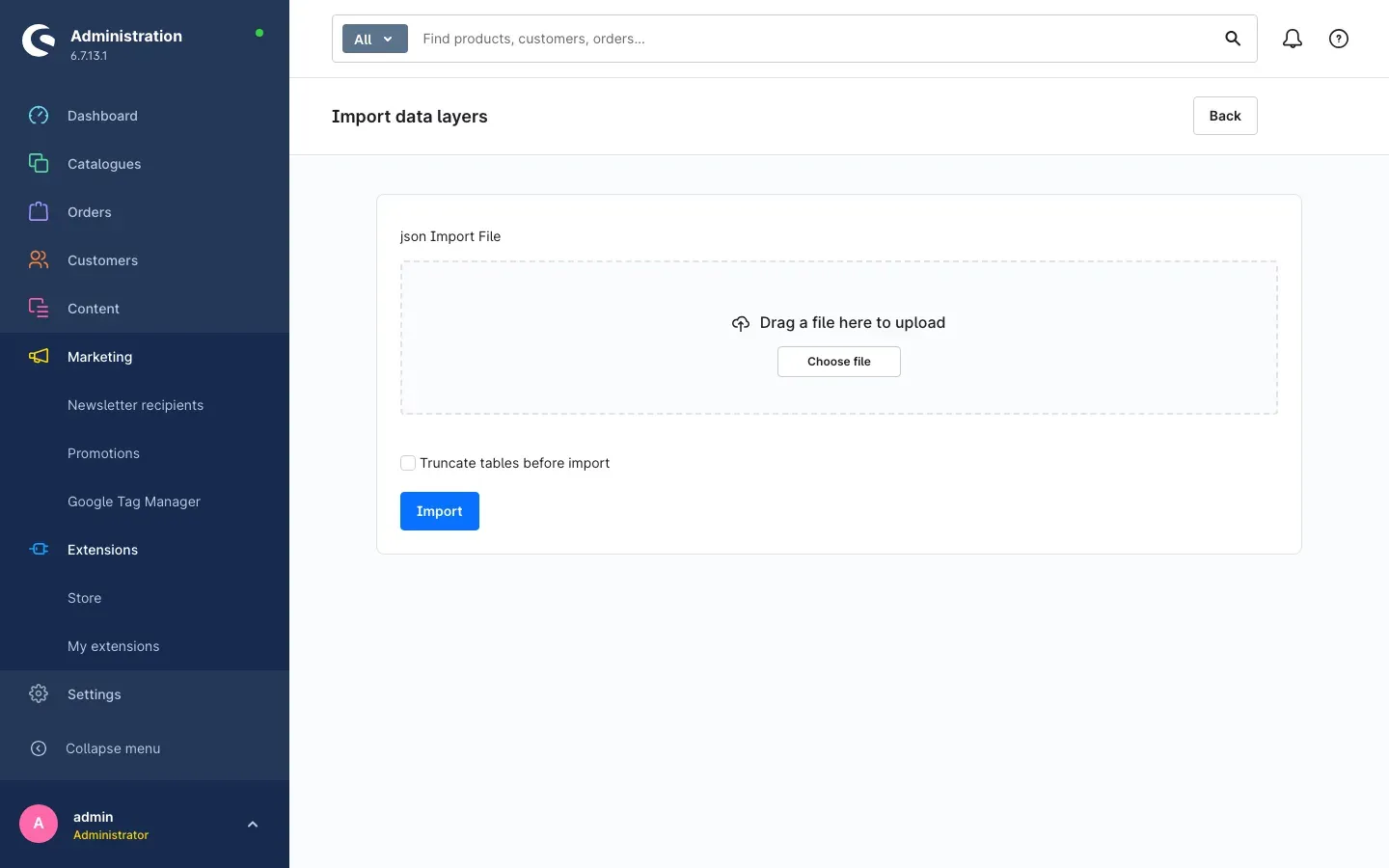 The "Import data layers" page