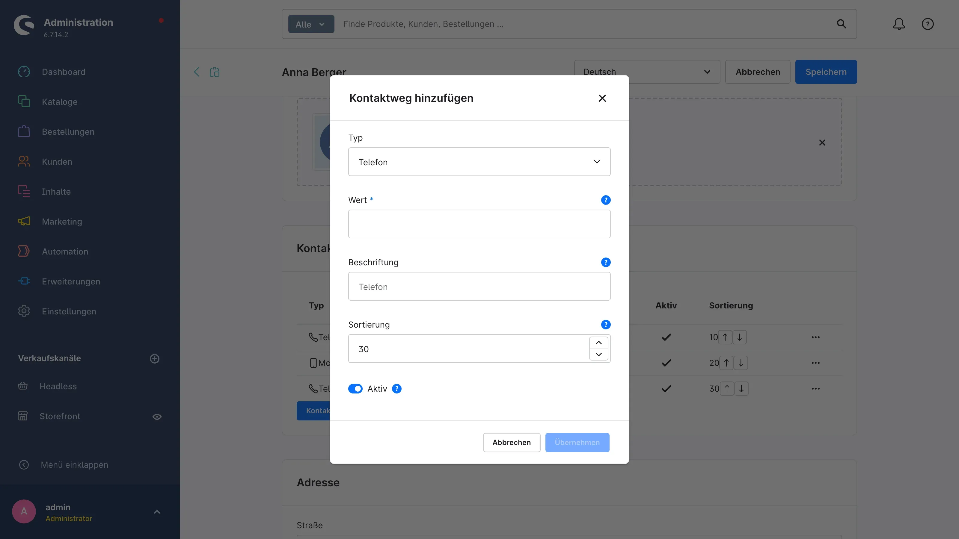 Der Dialog „Kontaktweg hinzufügen"