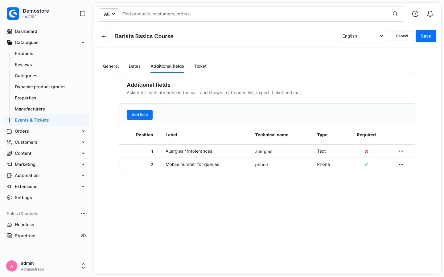 Additional fields tab