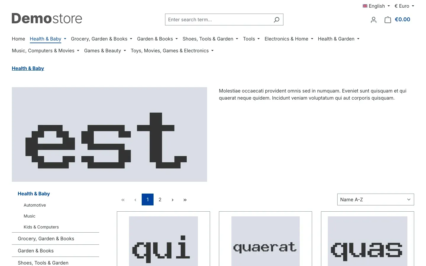 A category page in the shop
