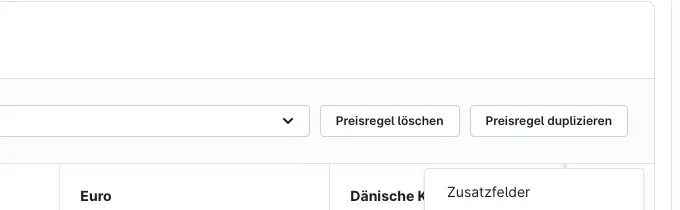 Menü der Preiszeile