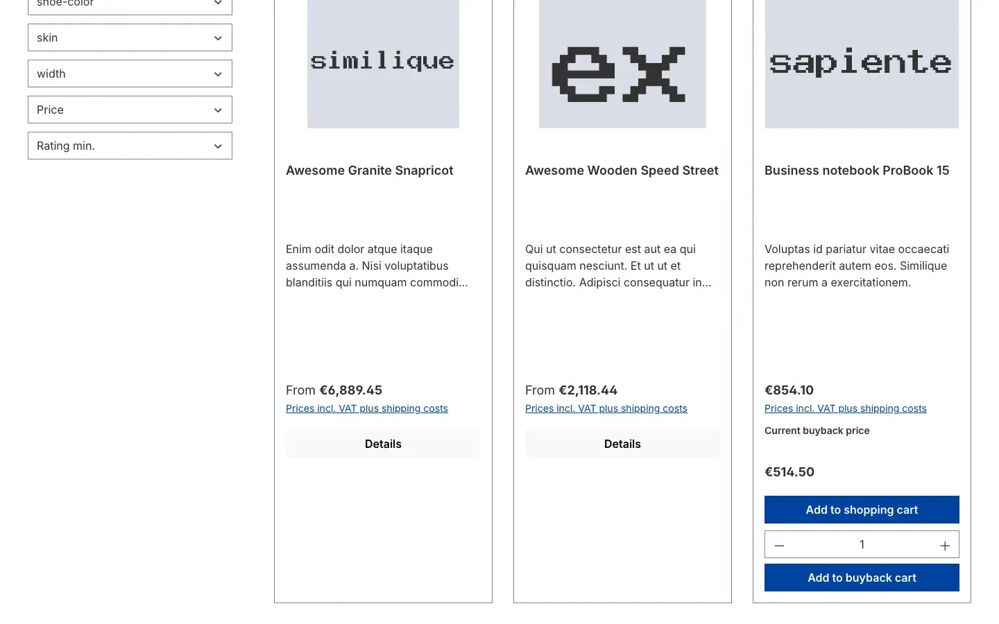 Fig. 12: Product box in the listing with buyback price and "Add to buyback cart"