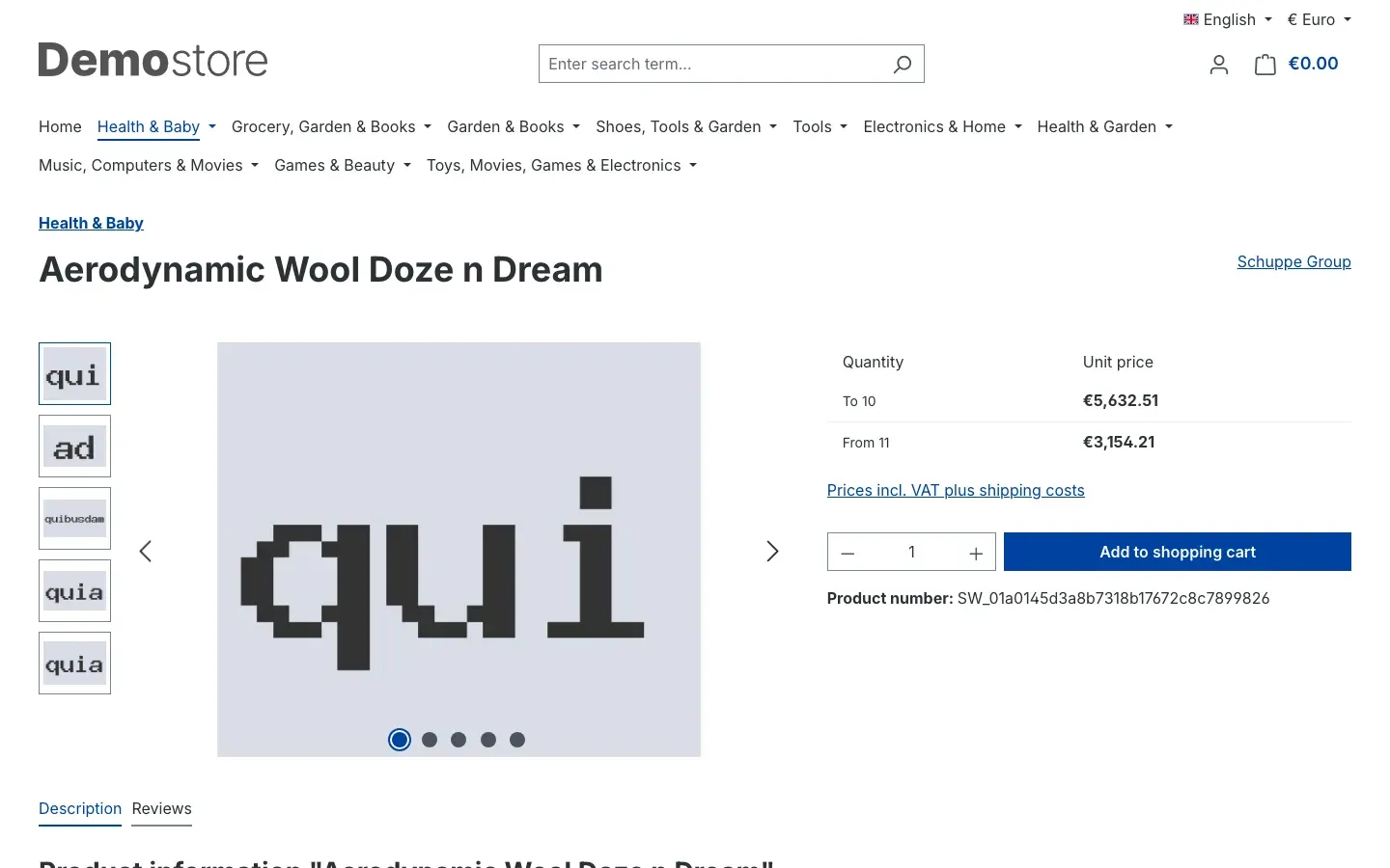 A product detail page in the shop