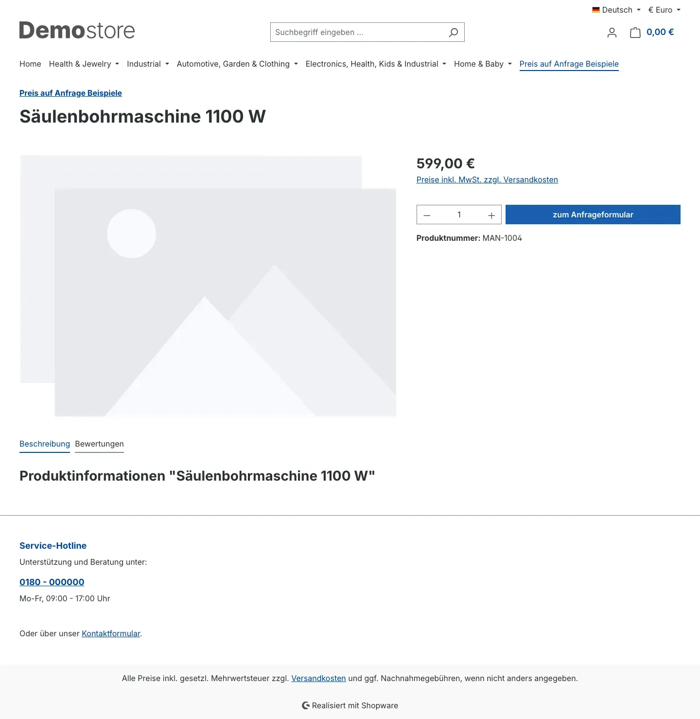 Produktseite mit Status Preise anzeigen, Warenkorb ausblenden