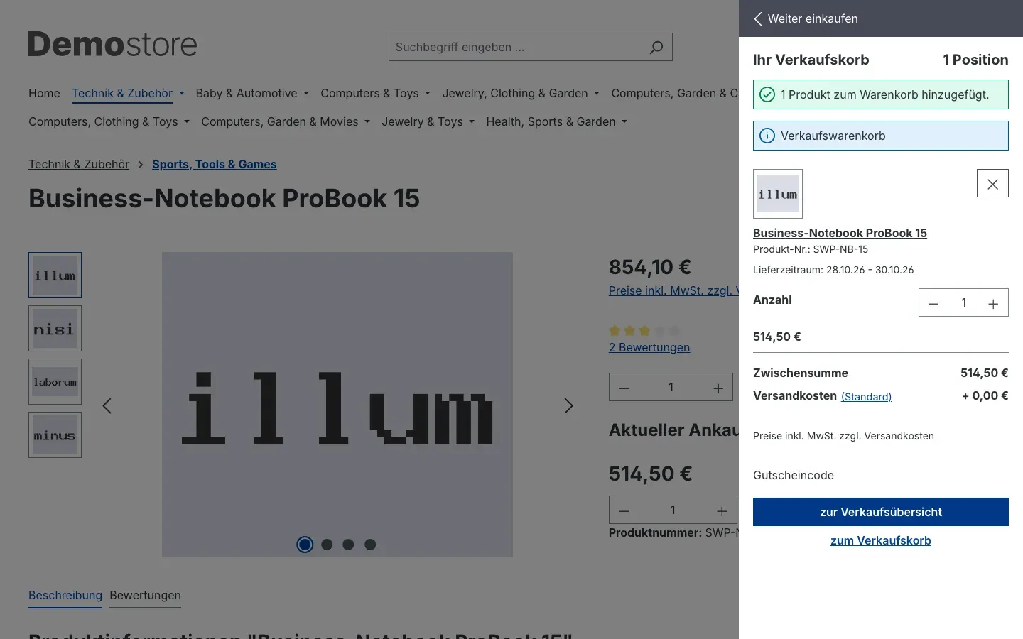 Abb. 13: Der Verkaufskorb nach dem Klick auf „Artikel jetzt verkaufen“