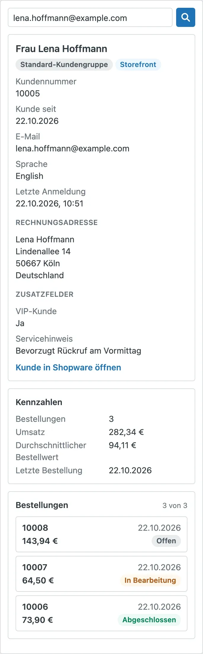 Kunde in der Seitenleiste