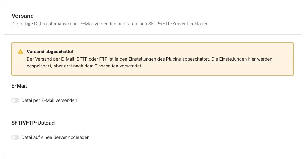 Karte Versand mit Hinweis Versand abgeschaltet