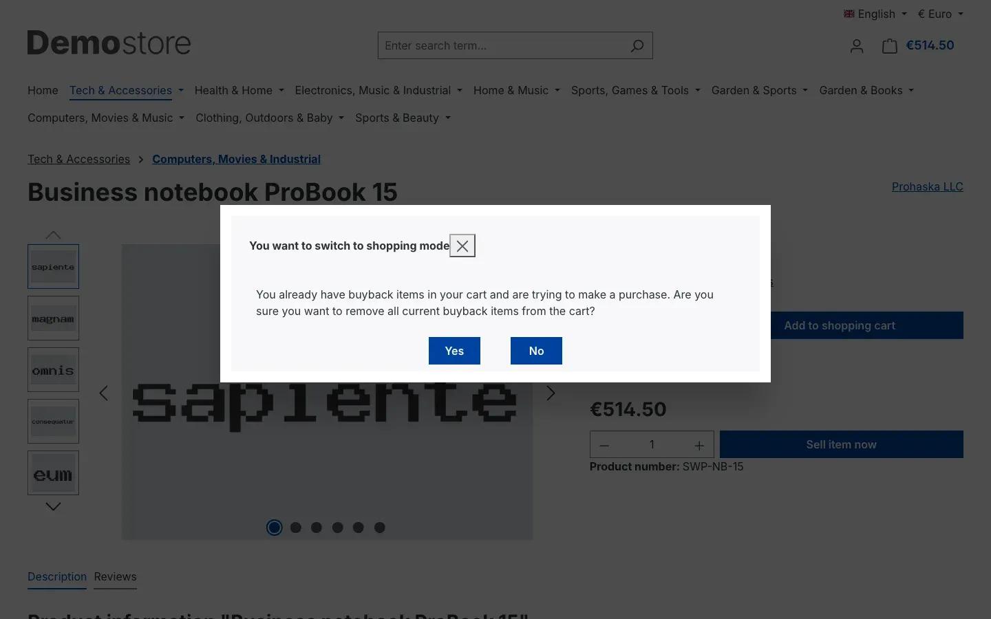Fig. 14: Question when switching to shopping mode