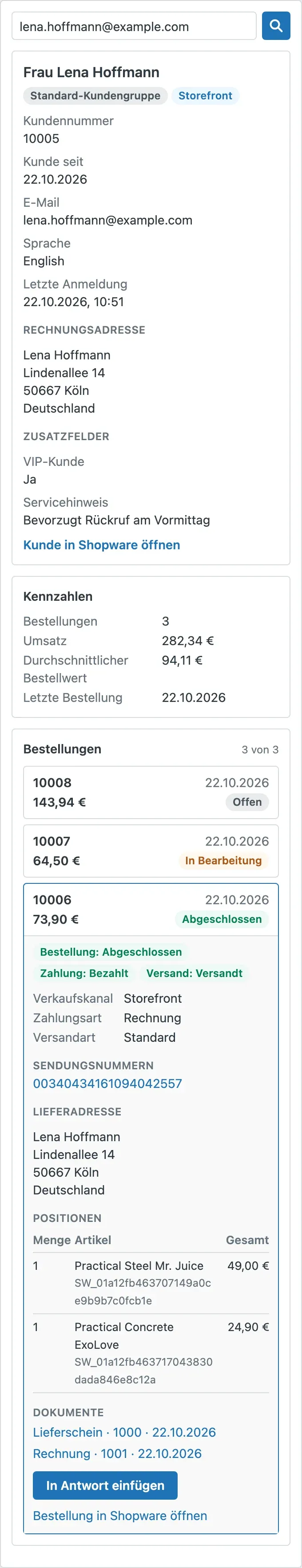 Aufgeklappte Bestellung