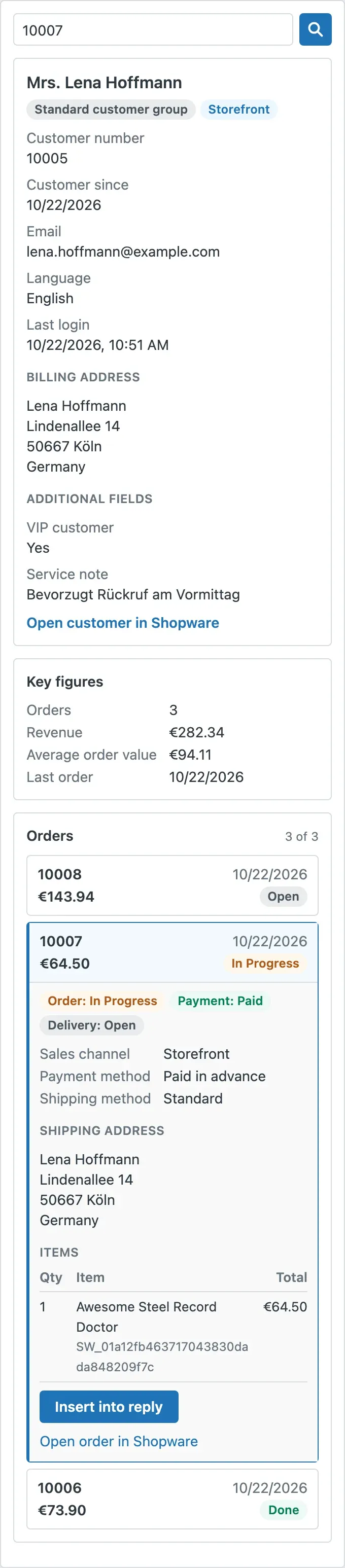 Search by order number