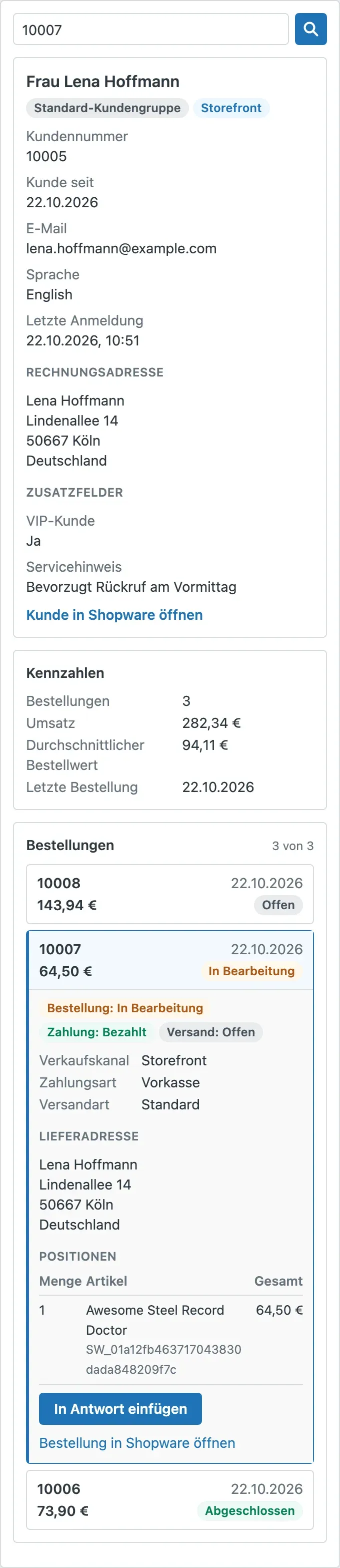 Suche nach Bestellnummer