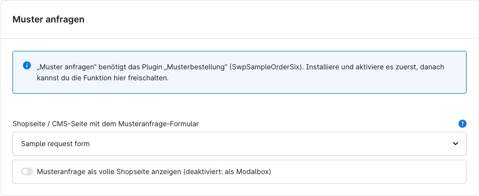 Karte „Muster anfragen" in der Plugin-Konfiguration