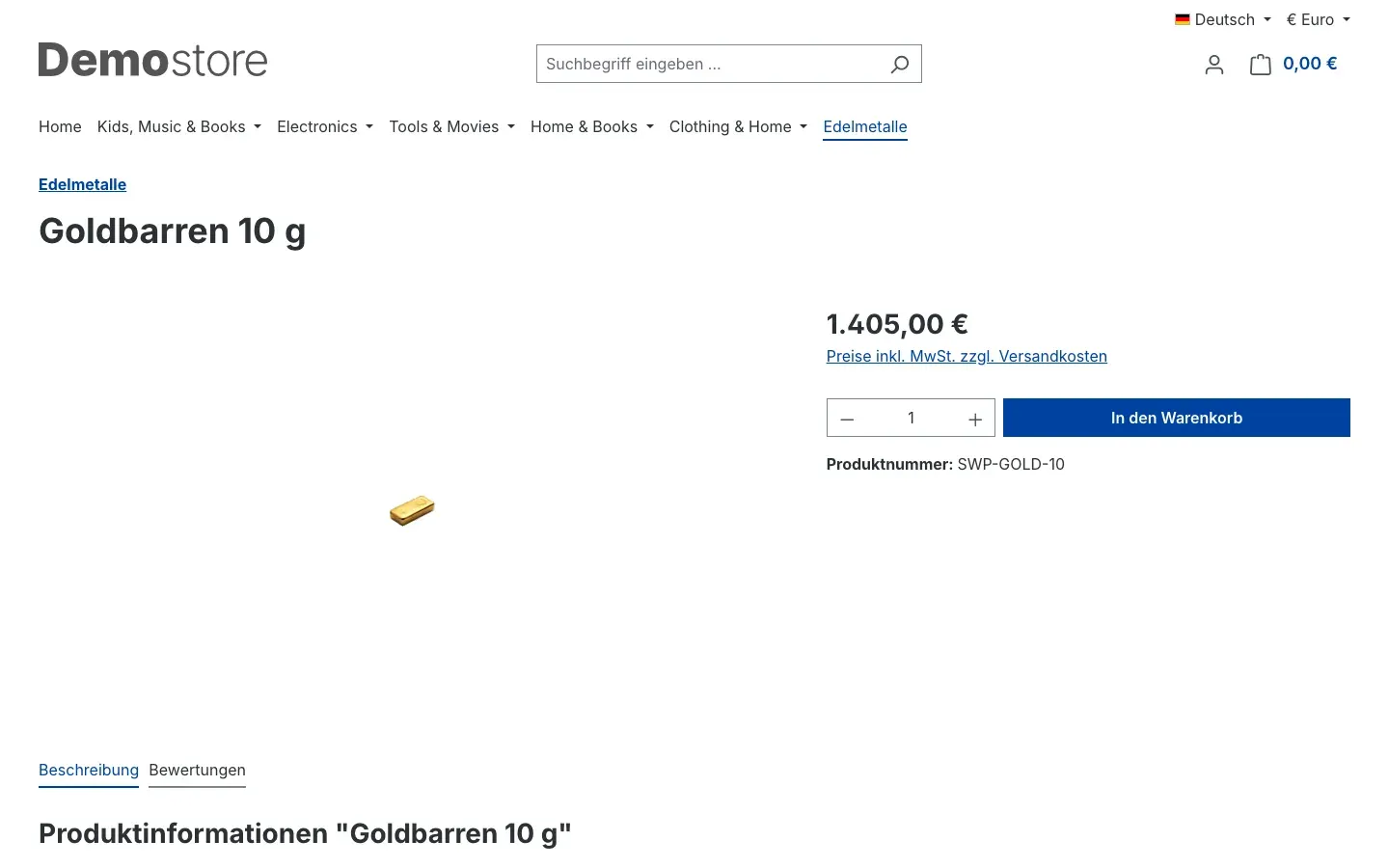 Produktseite mit berechnetem Preis