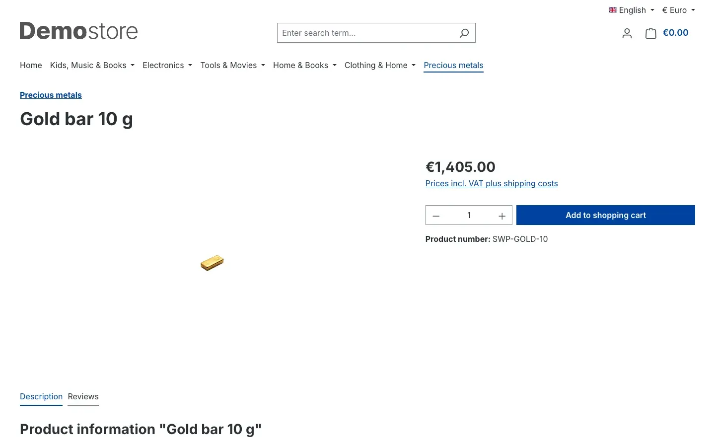Product page with calculated price
