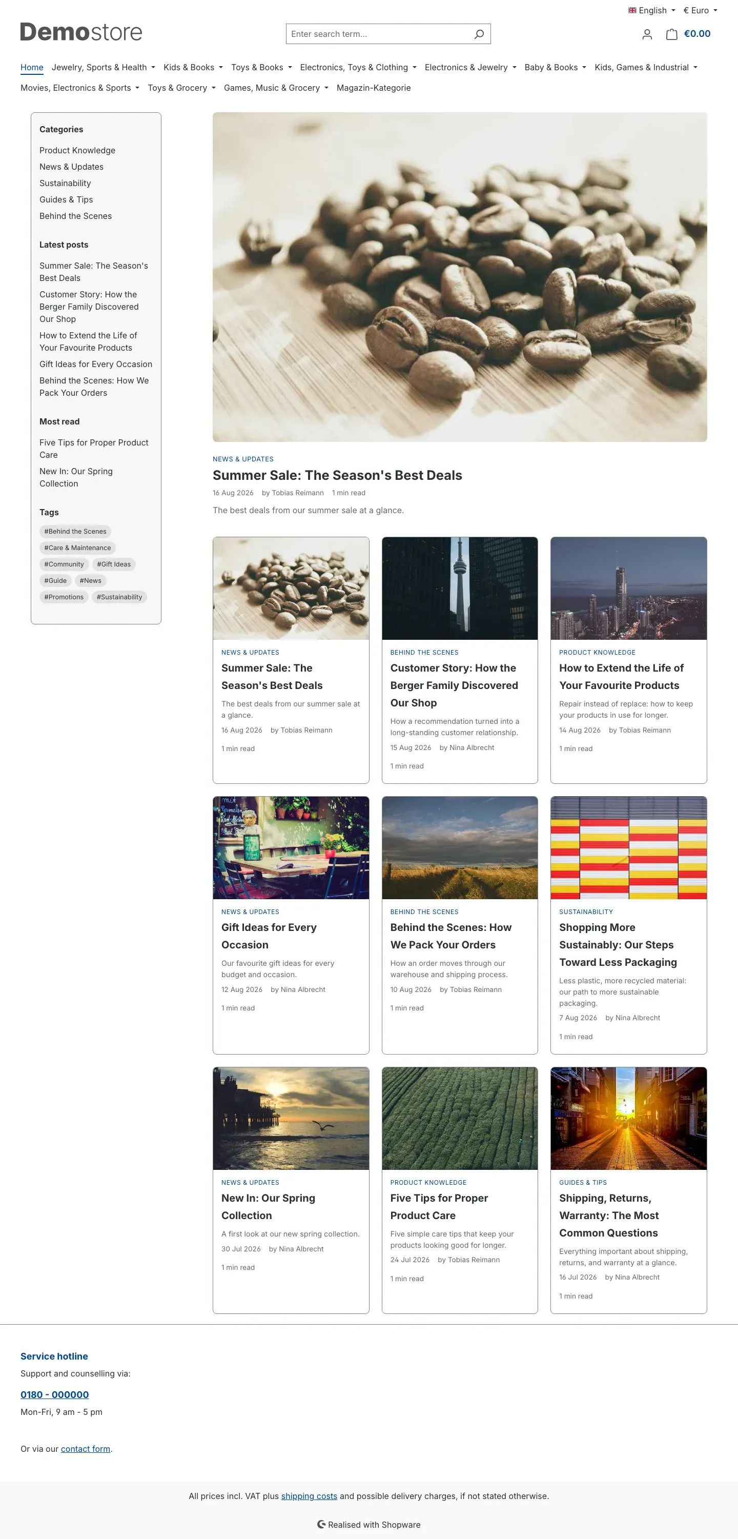 Blog overview in the shop