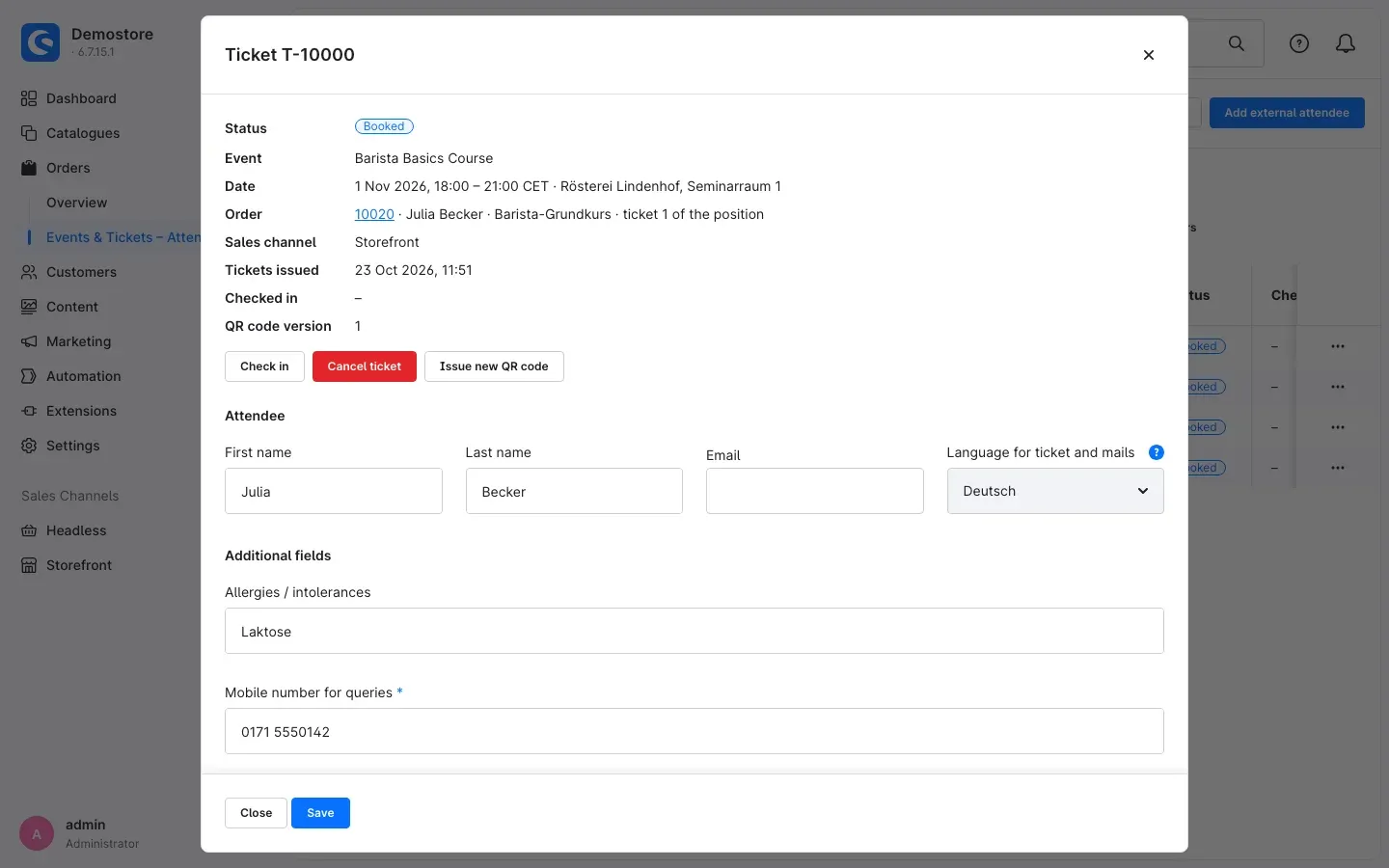 Ticket dialog