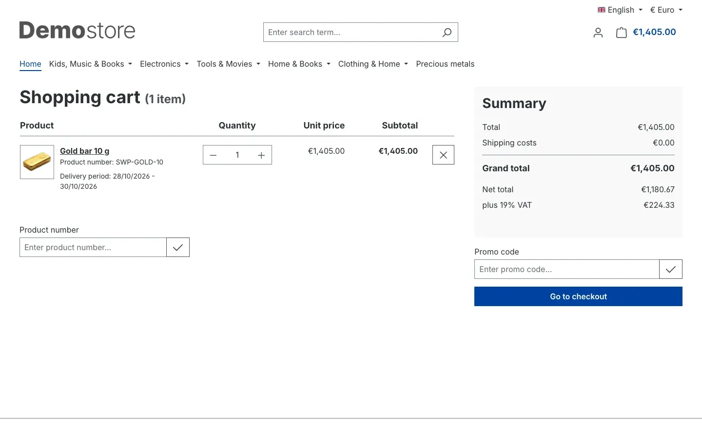 Shopping cart with the resource line item
