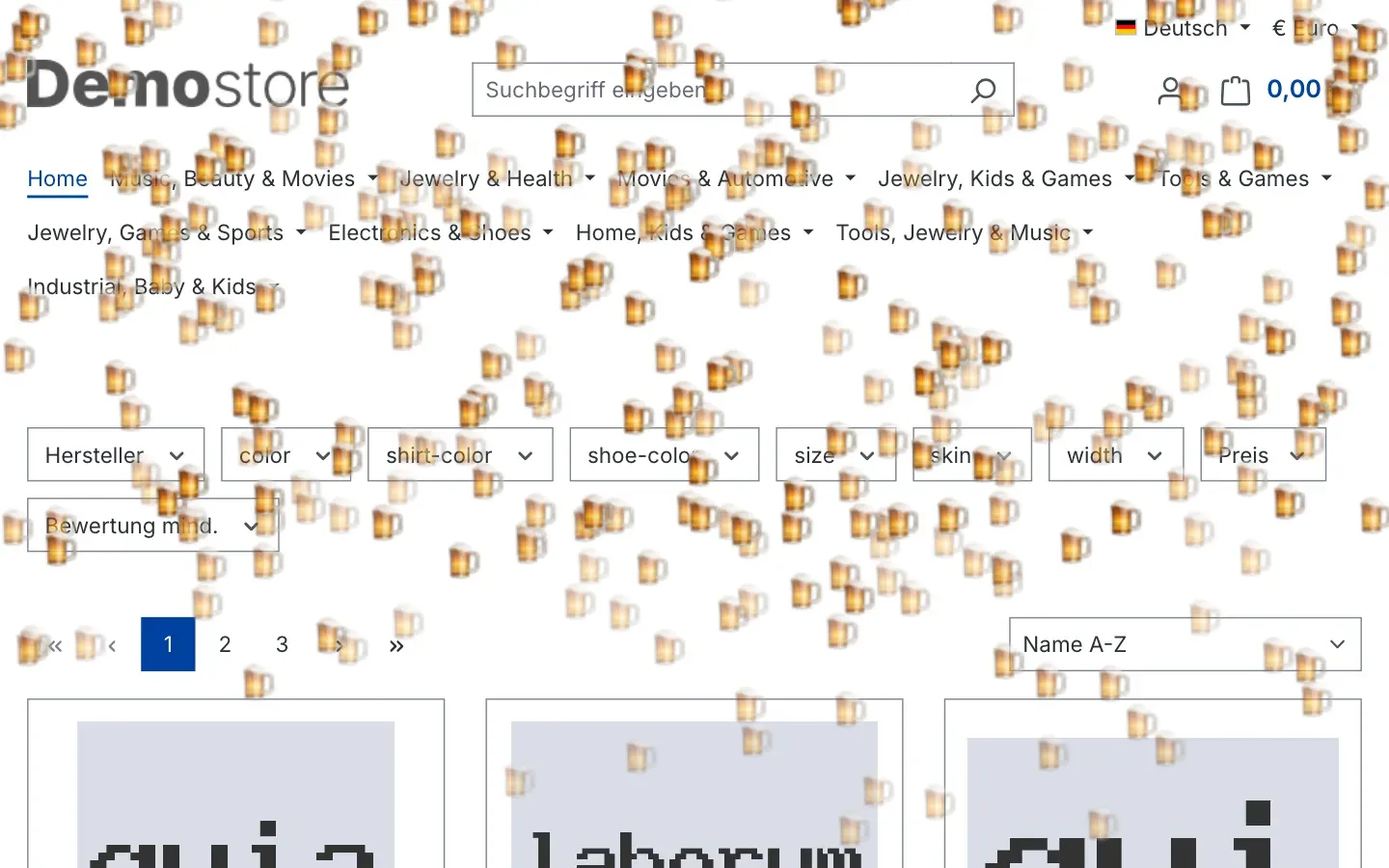 Startseite mit fallenden Bierkrügen als eigenes Emoji