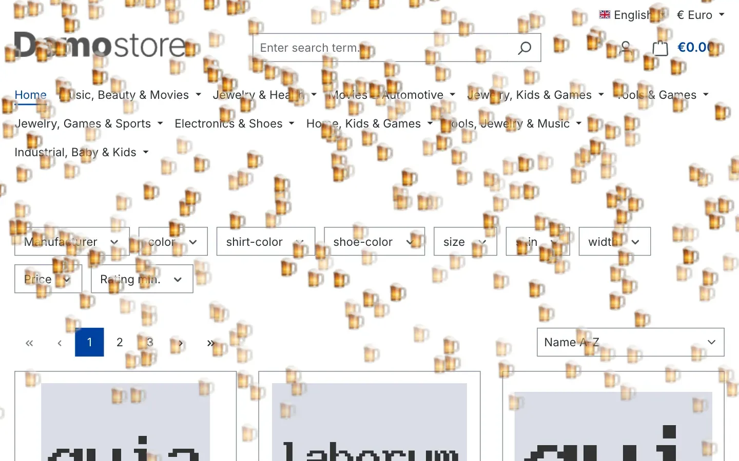 Home page with falling beer mugs as the custom emoji