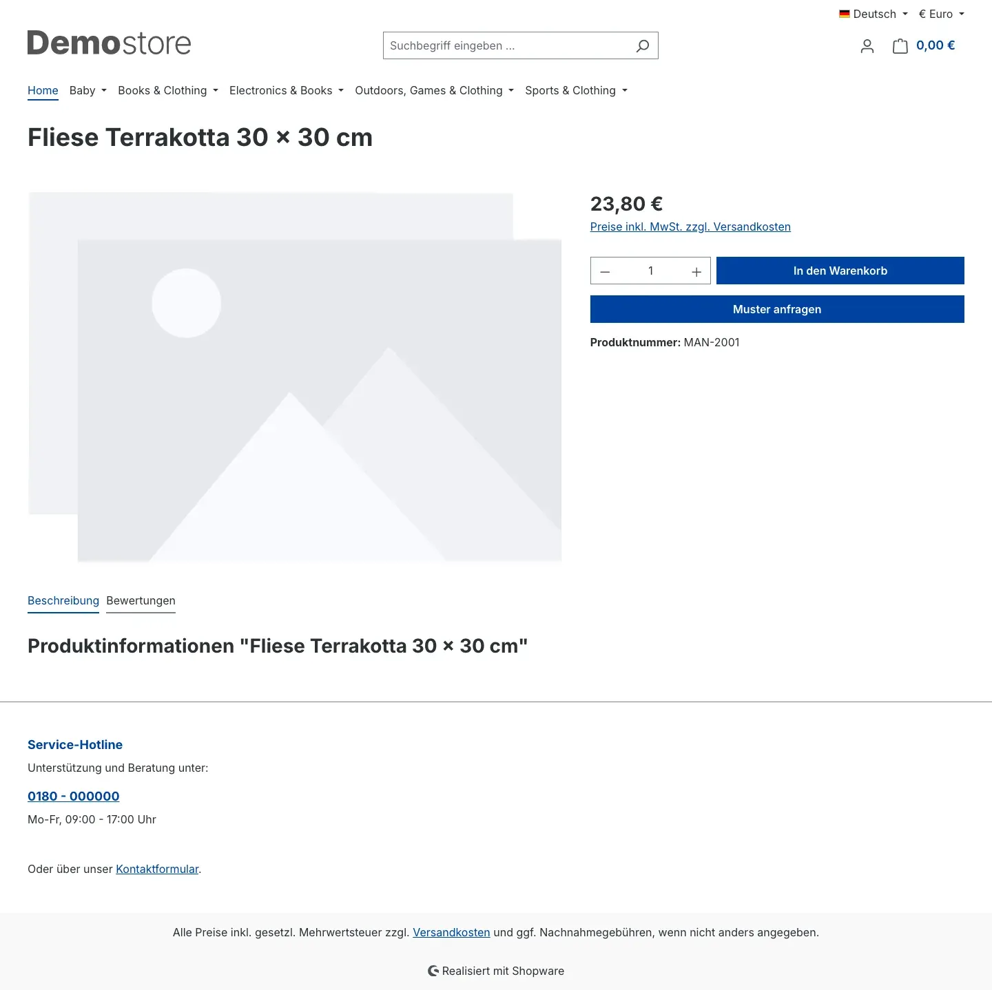 Produktseite mit dem Button „Muster anfragen"