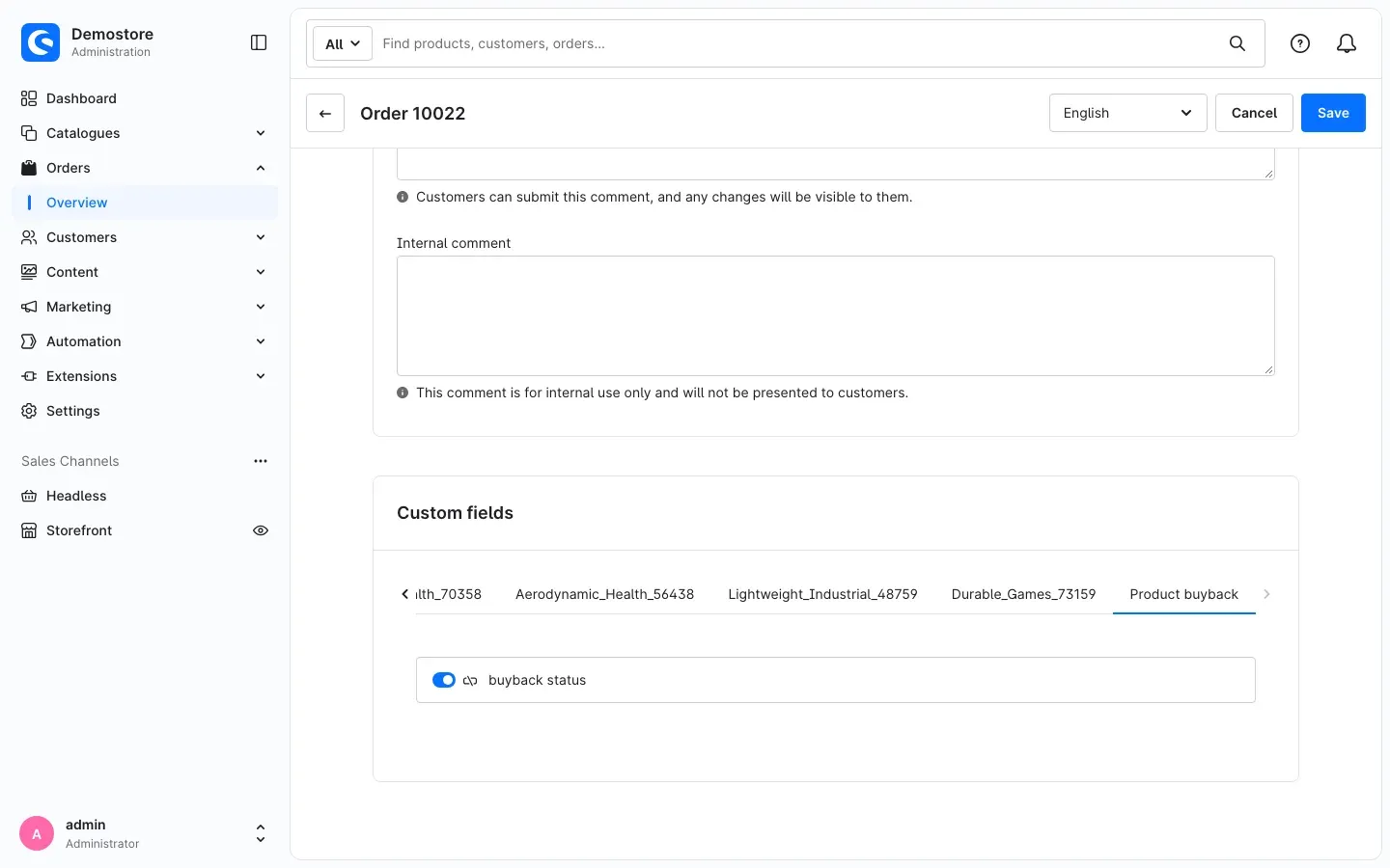 Fig. 20: Order with "buyback status" switched on