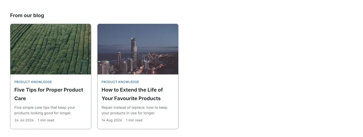 "From our blog" on the product page