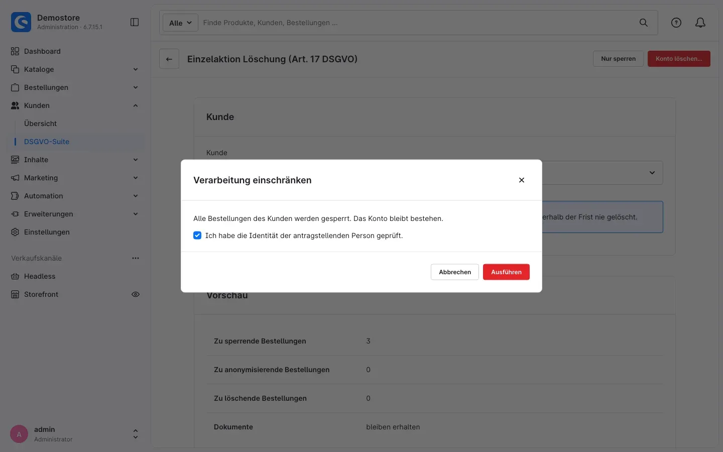 Dialog Verarbeitung einschränken