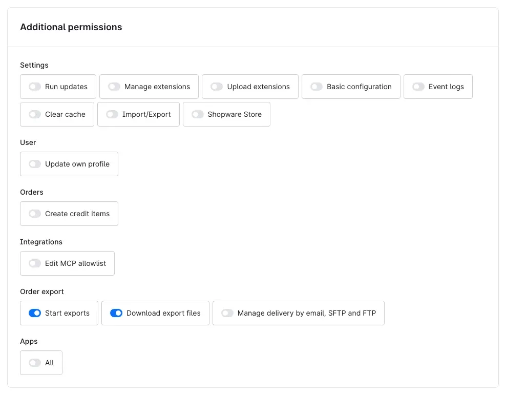 Additional permissions, Order export section