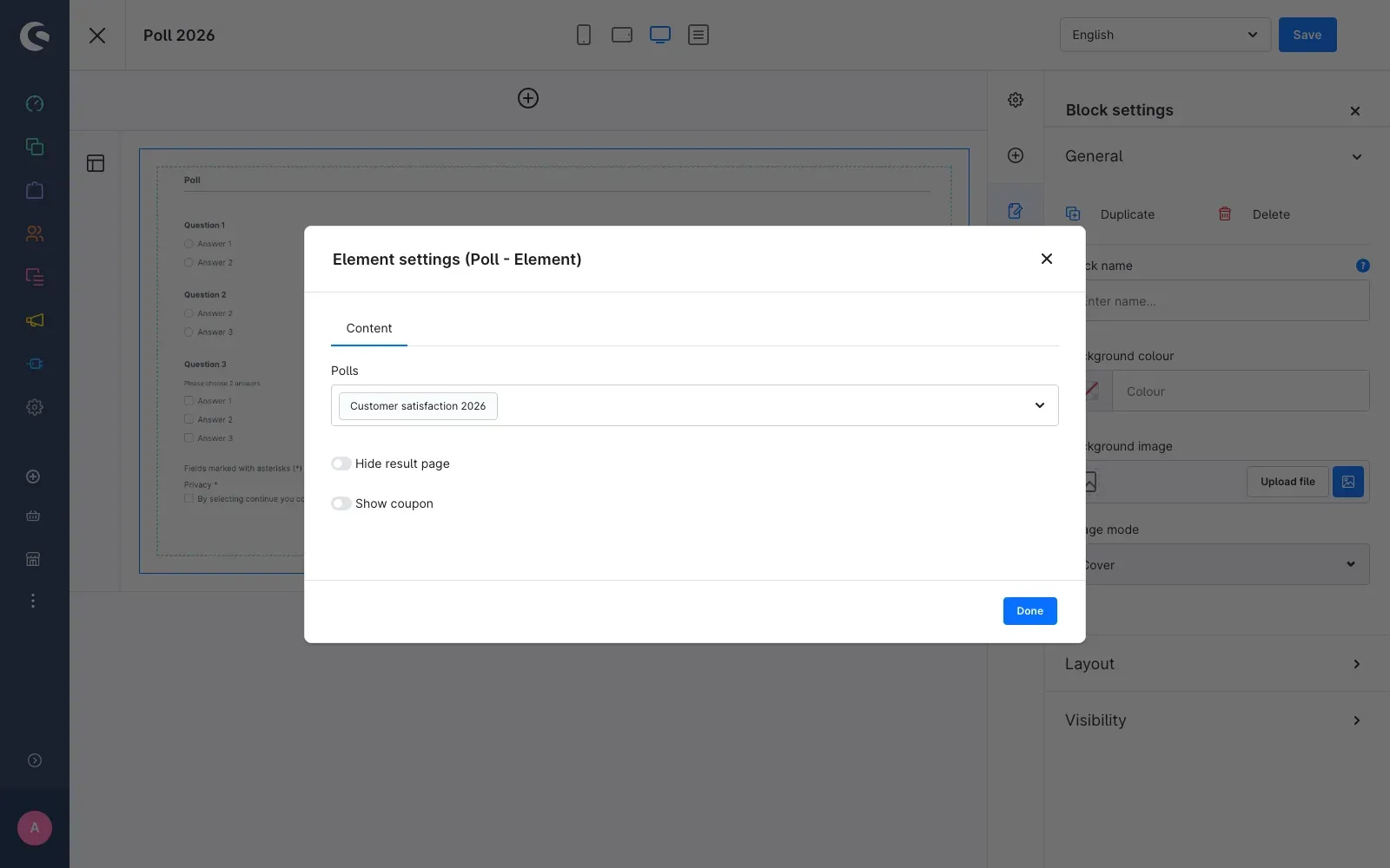 Element settings of the poll element